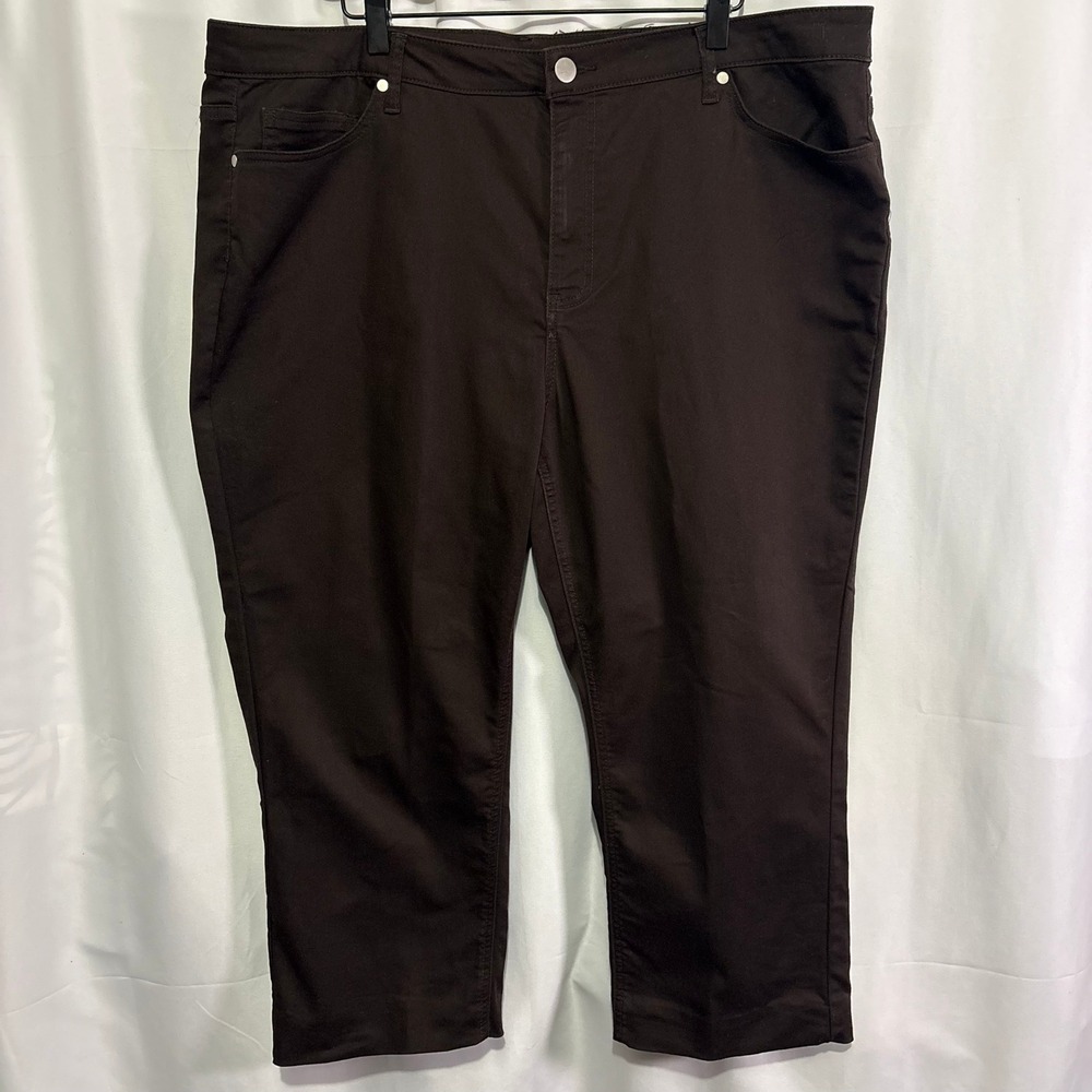 Catherines Brown Right Fit Cropped Pants Plus Size 22WP Cotton Blend Stretch